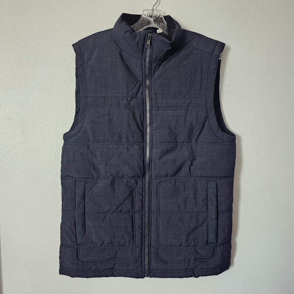 BKE Mens Quilted Puffer Vest Charcoal Gray Full Zip Fleece Lined Neck Large